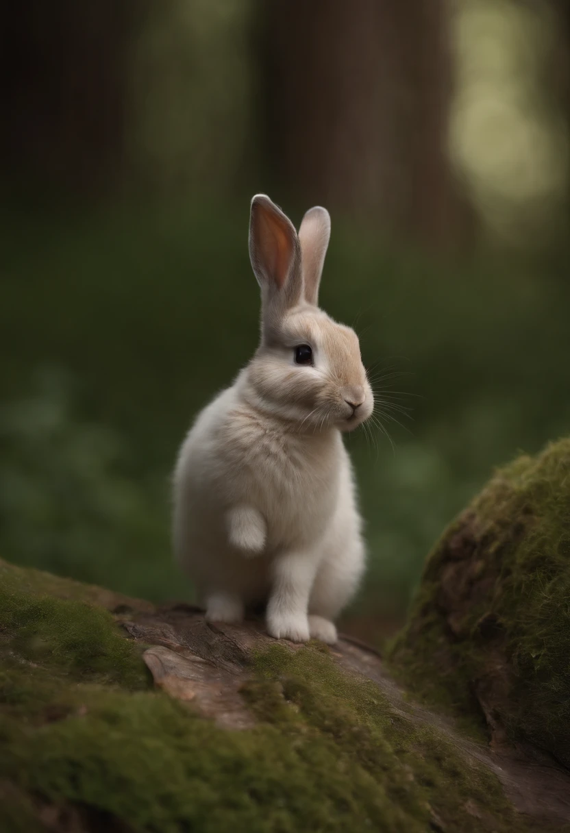 (best quality, realistic, ultra-detailed) cute  bunny, she is happy and confident, with a pink blush on her cheeks. The bunny has a soft and fluffy white fur, non human. She is wearing a blue scarf around her neck and a white diapper.