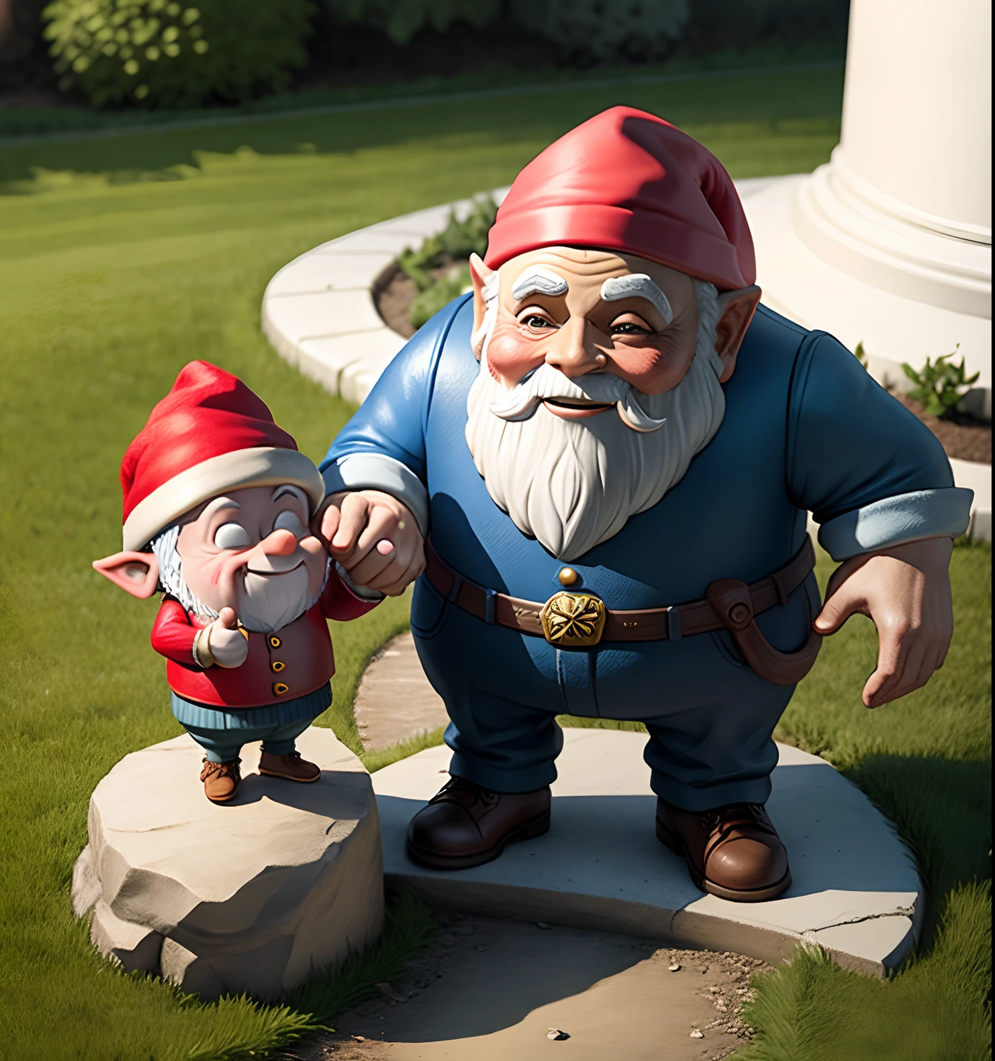 Gnome shaking hands with Micheal Jackson on the front lawn of the White House realistic photo