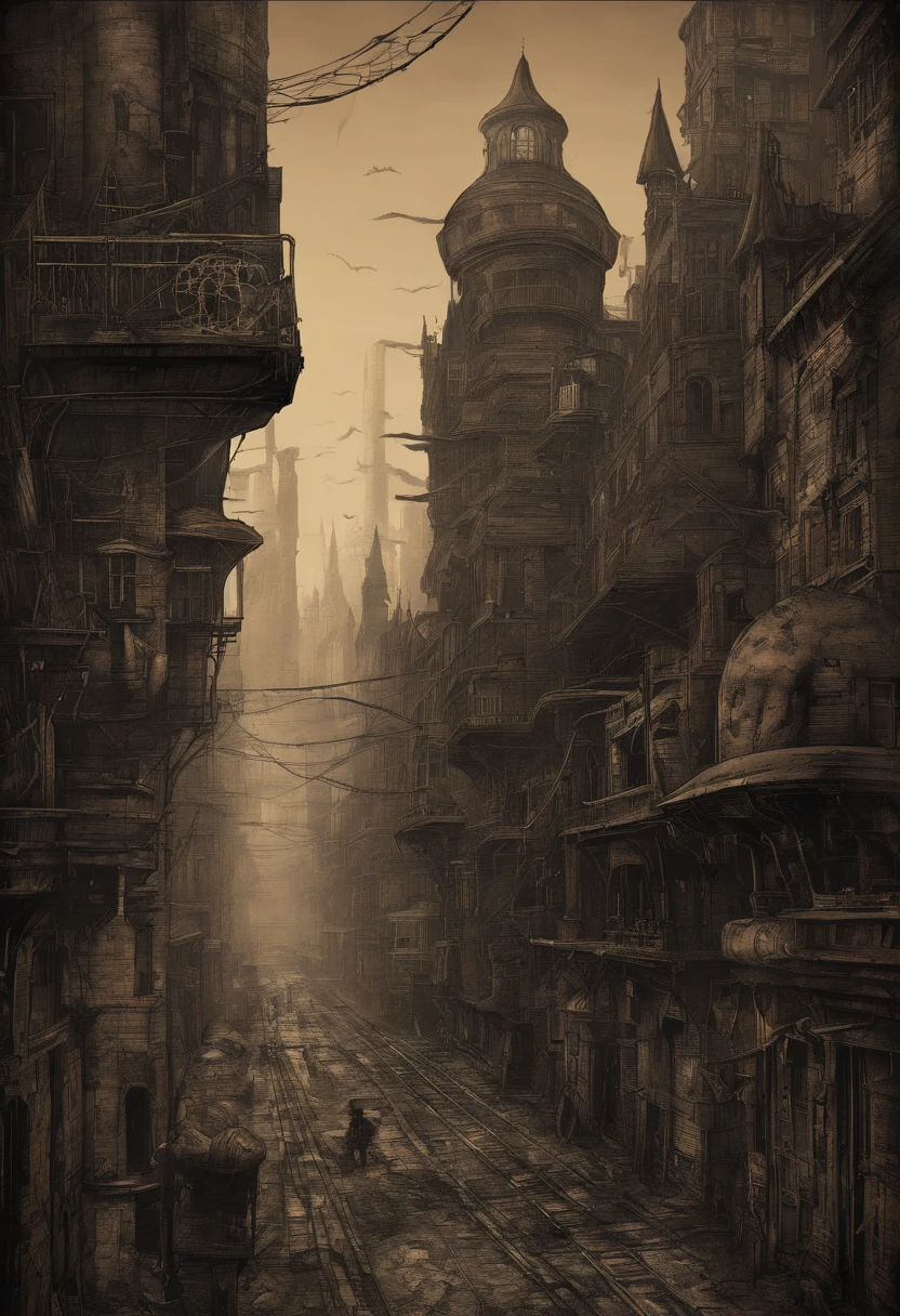 steampunc, A huge city in warm colors