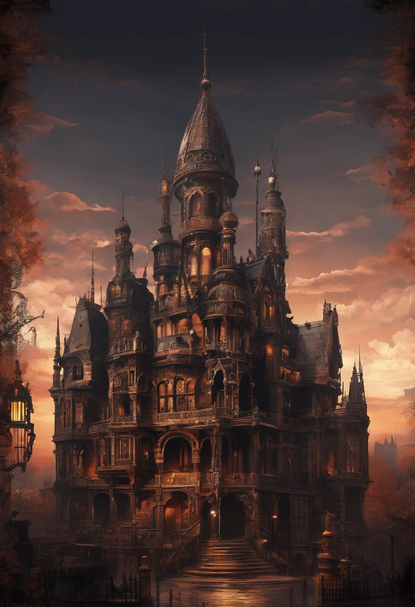 steampunc, A huge city in warm colors