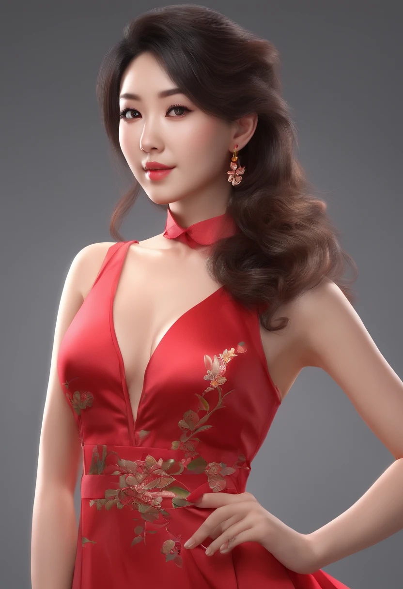 Beautiful asian sexy girl in red dress , big breast