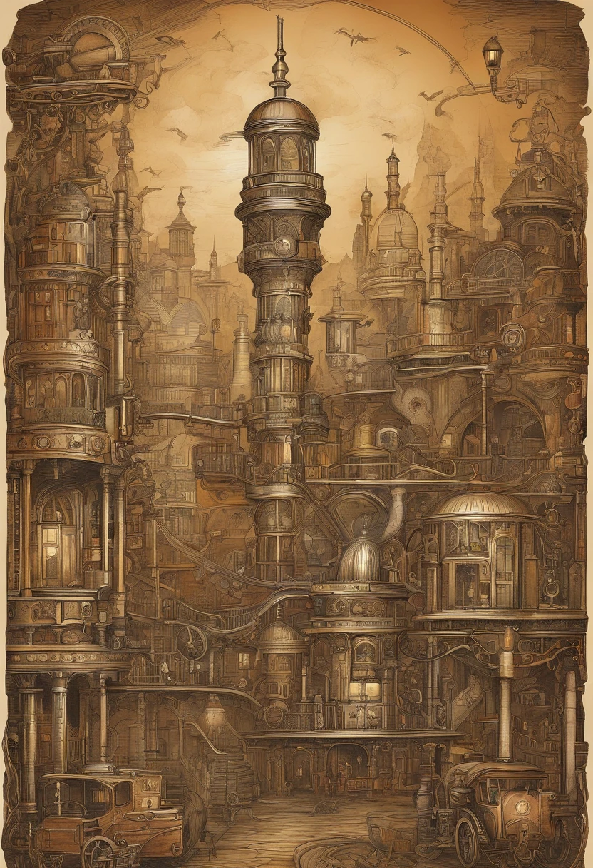 steampunc, A huge city in warm colors