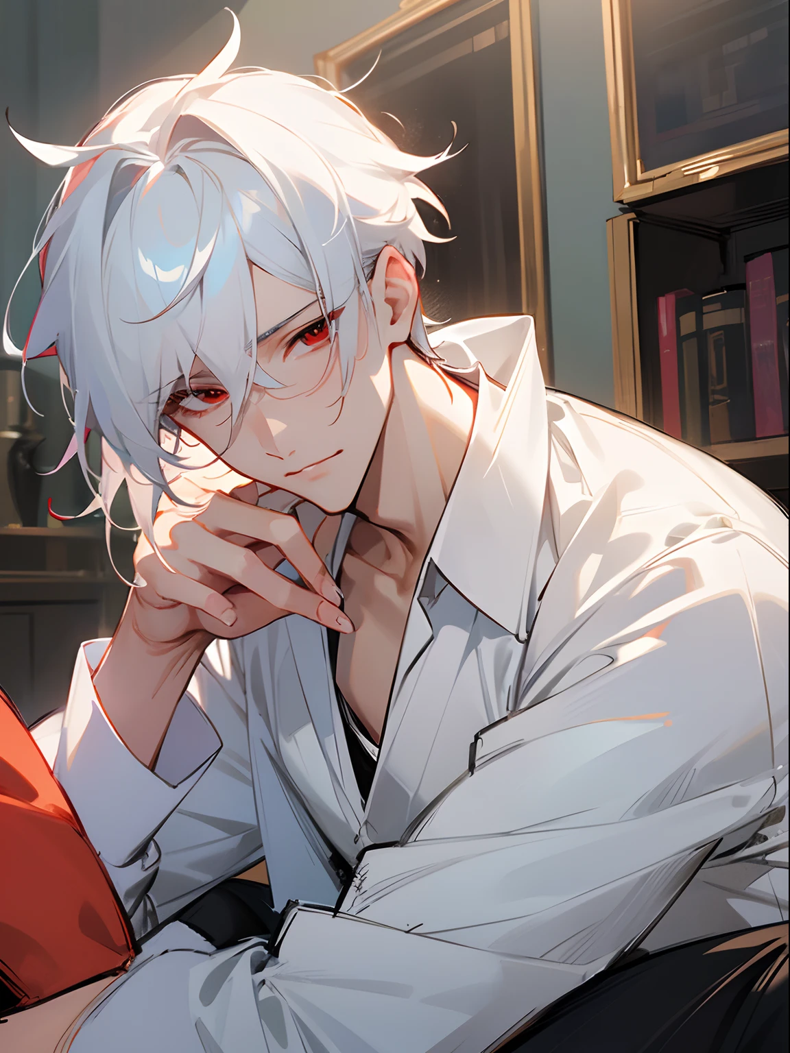 Anime - style image of a man with white hair and red eyes - SeaArt AI