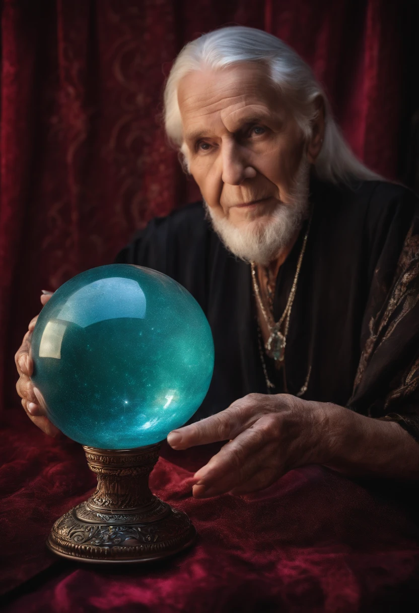 Elderly Psychic With Crystal Ball With Crystal Ball Looking Ahead