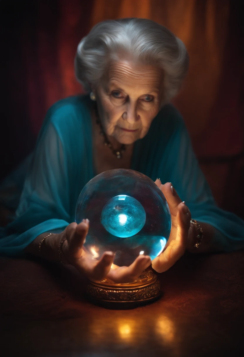 An old woman holding a crystal ball in her hands - SeaArt AI