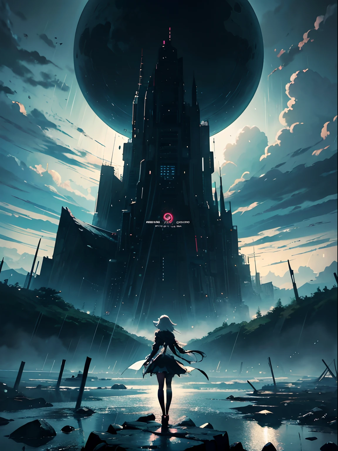 Anime girl in black dress standing on rock in the rain, Ross Tran 8 K, anime epic artwork, Nier 2 B, Anime Art Wallpaper 8K, papel de parede anime 4k, 2. 5 d cgi anime fantasia arte | | | |, arte de personagem impressionante, negar, Anime Art Wallpaper 4K, Anime Art Wallpaper 4K, epic exquisite character art, fanart melhor artstation