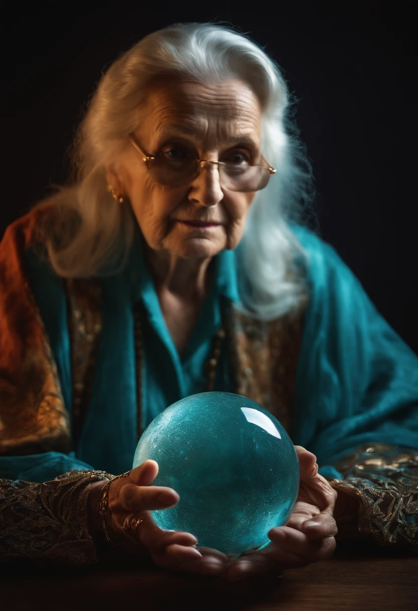 Elderly Psychic With Crystal Ball With Crystal Ball Looking Ahead