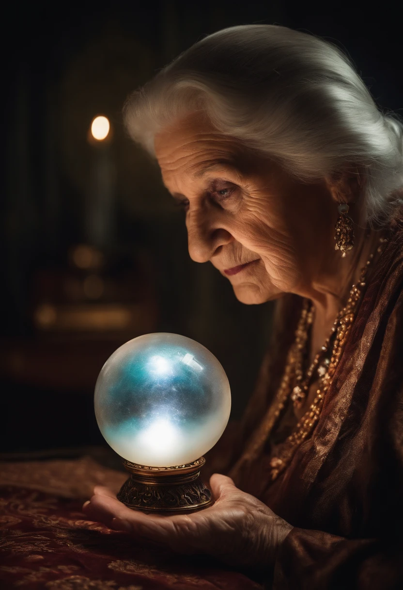 Elderly Psychic With Crystal Ball With Crystal Ball Looking Ahead