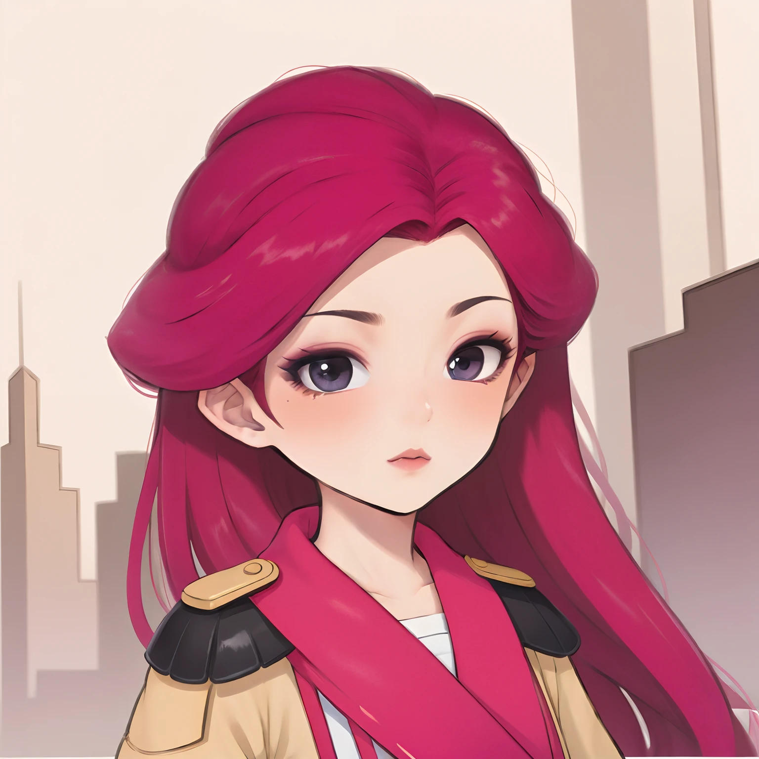 4K, Realistic, high detal, Super eye details, fashionable attire, Pink trench coat, French berets, Black belt pants, Long hair, In the city,  Pink hair, Purple eyes, Yae Miko, Wear stylish sunglasses,