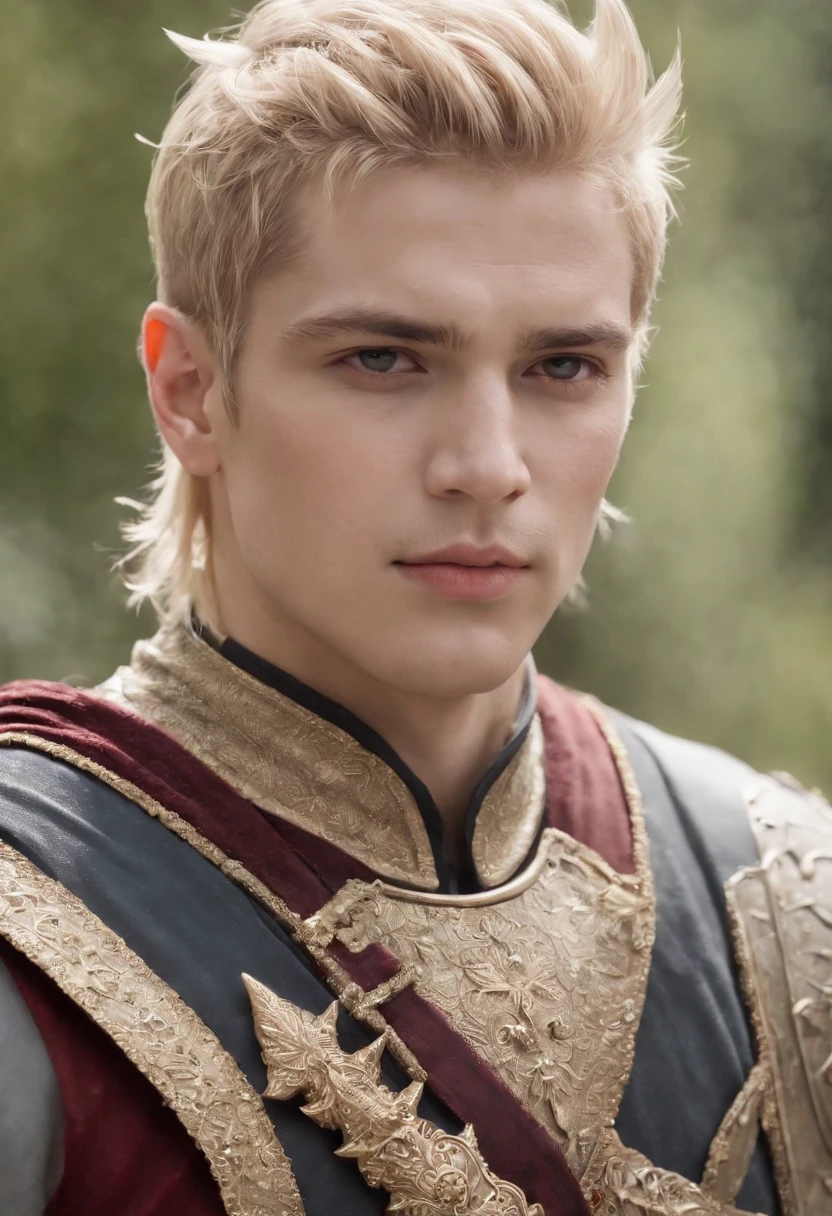 Masterpiece, Best quality, 1boys, Solo, ,Red eyes, gilgamesh_\(fate\), Solo, Blonde hair ,Armor, Earrings, jewelry ,Strong, spiked hair, Male focus, Upper body, Relaxed, White background,
