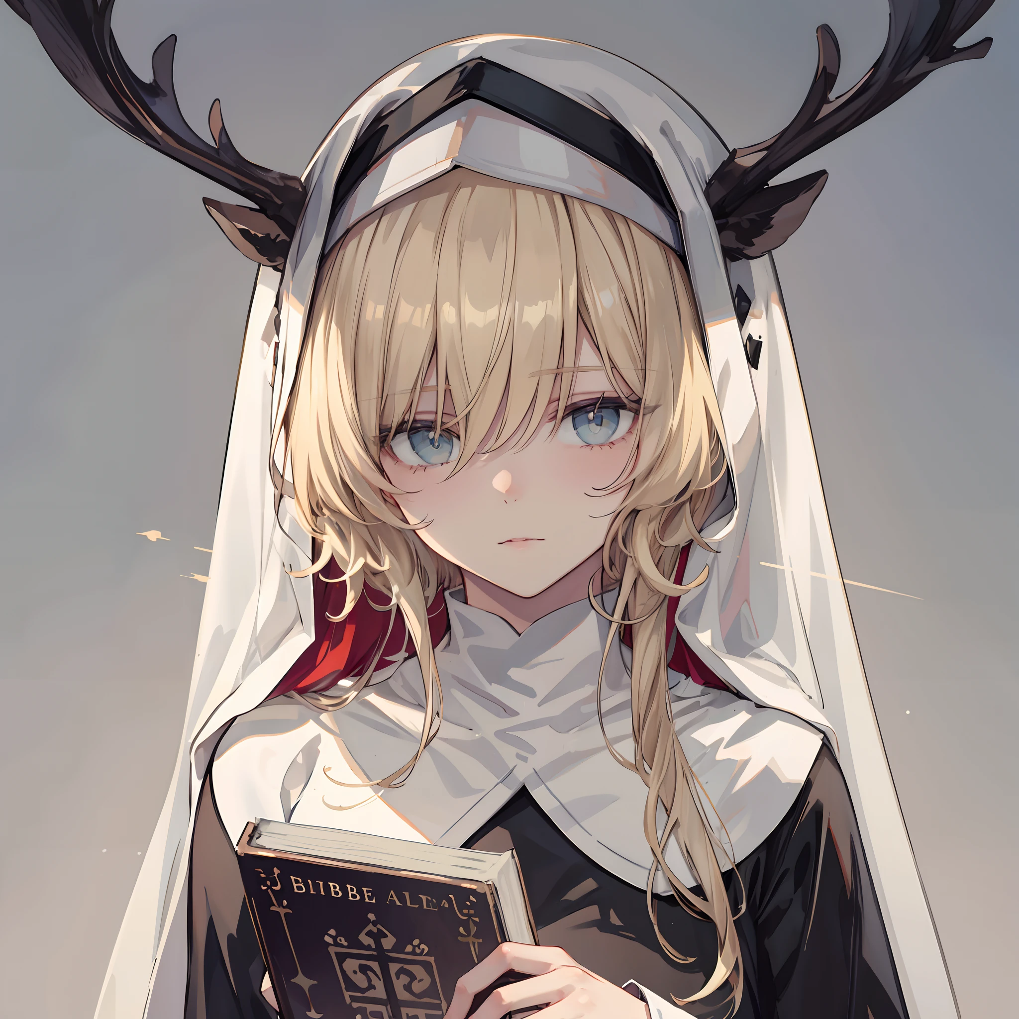 nun, Cross, bible, Blonde hair, chies, Realistic and detailed eyes