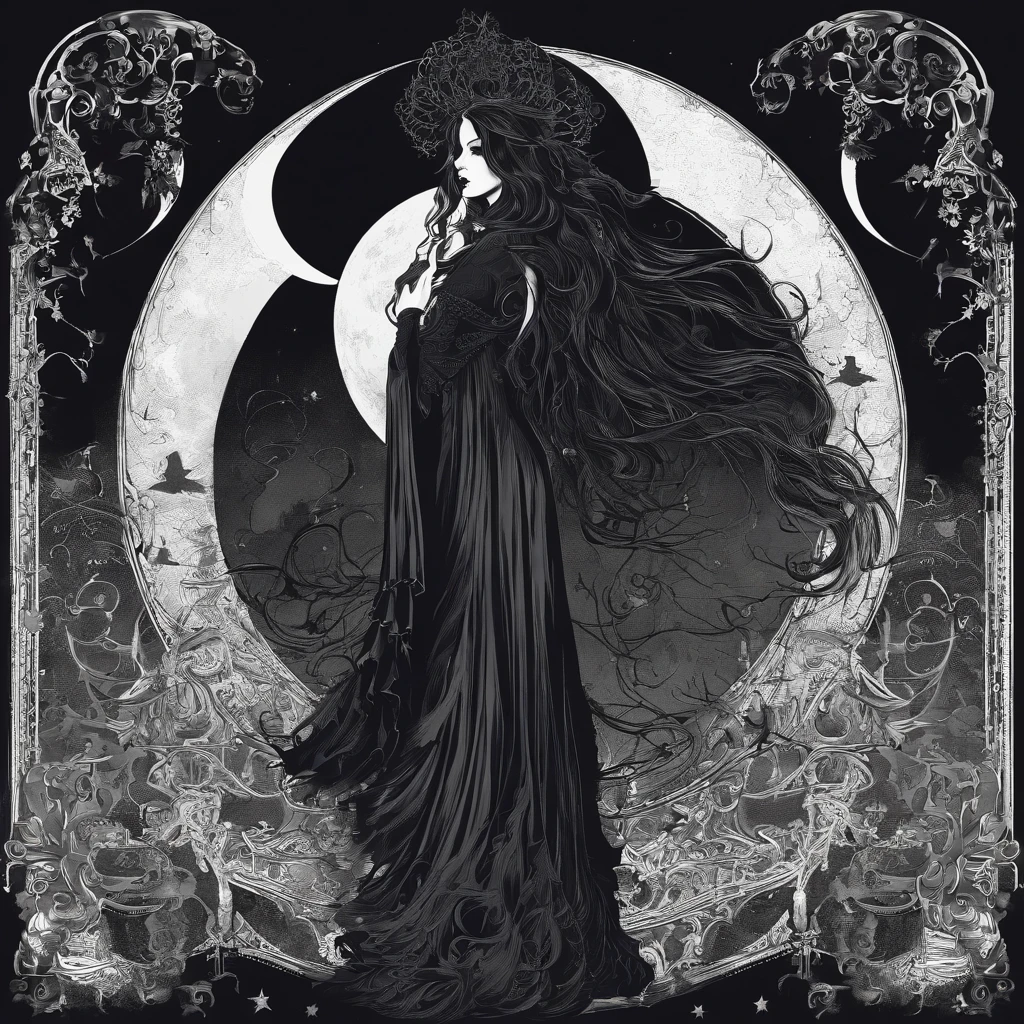 witch, fondo negro, luna llena