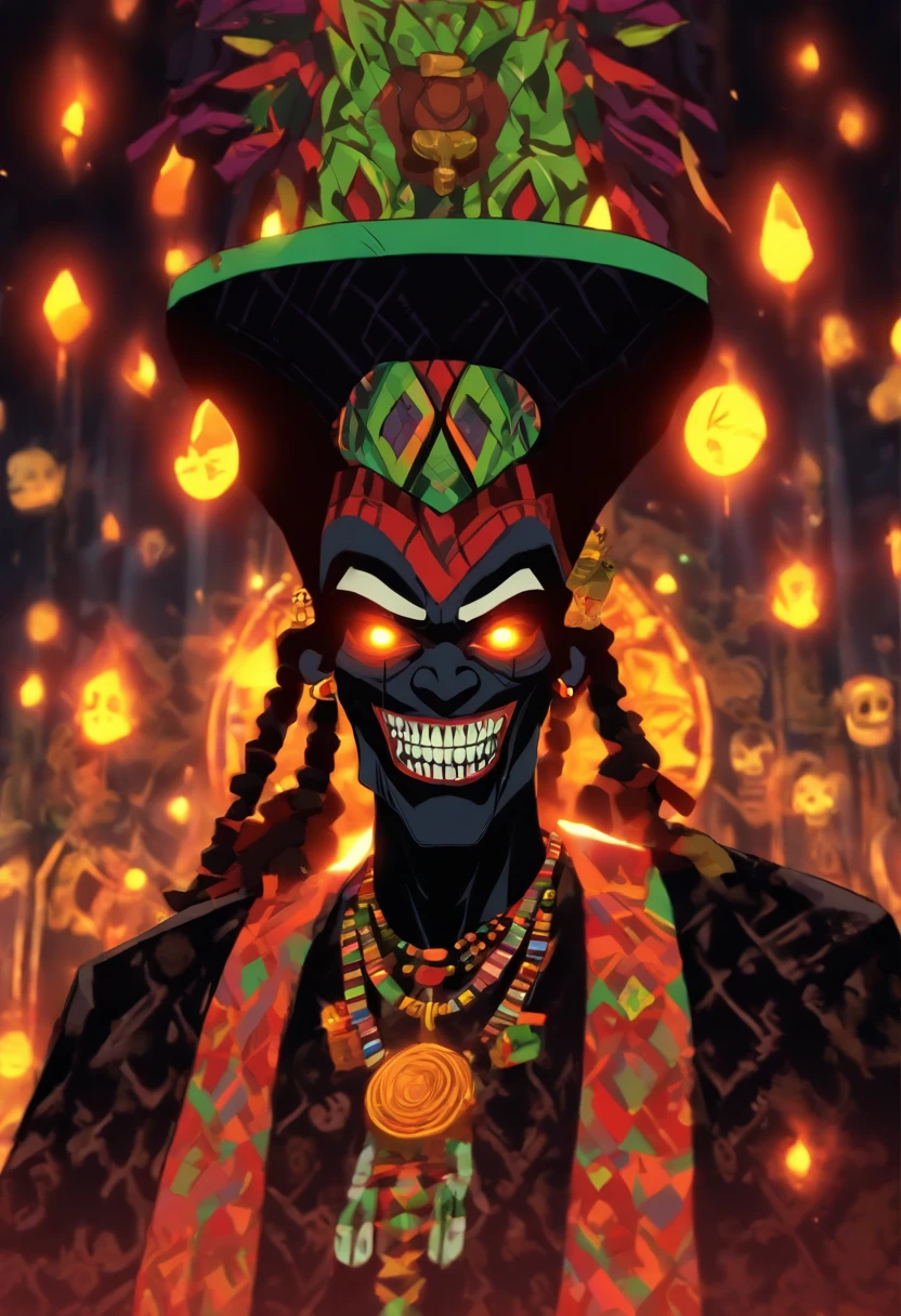 (((PAPA LEGBA))) melhor qualidade, ultra-high resolution, CG detalhado 4K, master part,Papa Legba,Homem velhor,cachimbo,Roupas africana, Mitologia Voodoo, ((Deus Voodoo)), Imagem africana, aesthetic, centrado na tela