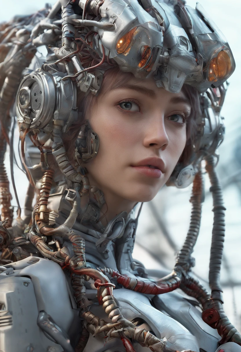 (((masterpiece))), (((best quality))), ((ultra-detailed)), (highly detailed CG illustration), ((an extremely delicate and beautiful)),cinematic light,((1mechanical girl)),solo,full body,(machine made joints:1.2),((machanical limbs)),(((blood vessels connected to tubes))),(mechanical vertebra attaching to back),((mechanical cervial attaching to neck)),(sitting),expressionless,(wires and cables attaching to neck:1.2),(wires and cables on head:1.2)(character focus),science fiction,extreme detailed,colorful,highest detailed