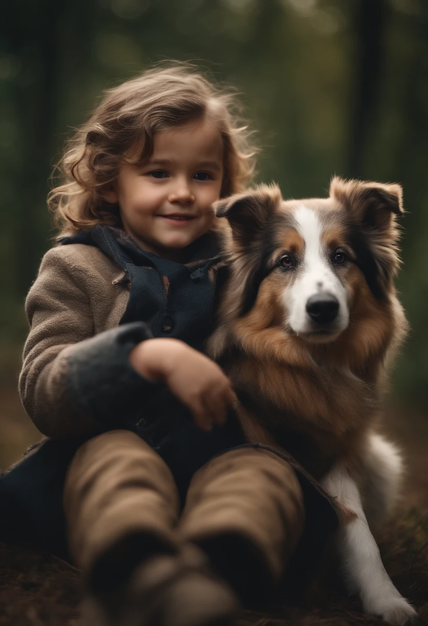 Create a portrait of a Shetland Shepherd on a 's lap