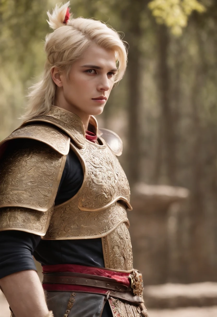 Masterpiece, Full body photo,Best quality, 1boys, Solo, ,Red eyes, gilgamesh_\(fate\), Solo, Blonde hair ,Armor, Earrings, jewelry ,Strong, spiked hair, Male focus, full bodyesbian, Seductive feet,Relaxed, White background,