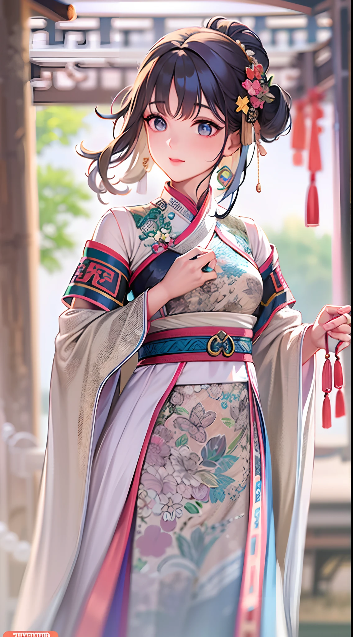 A girl, ancient Chinese costume, Whole body, Sunshine, Clear face, Clean white background, Masterpiece, Super detail, Epic composition, Ultra HD, High quality, Extremely detailed, offcial art, Uniform 8K wallpaper, Super detail, 32K
