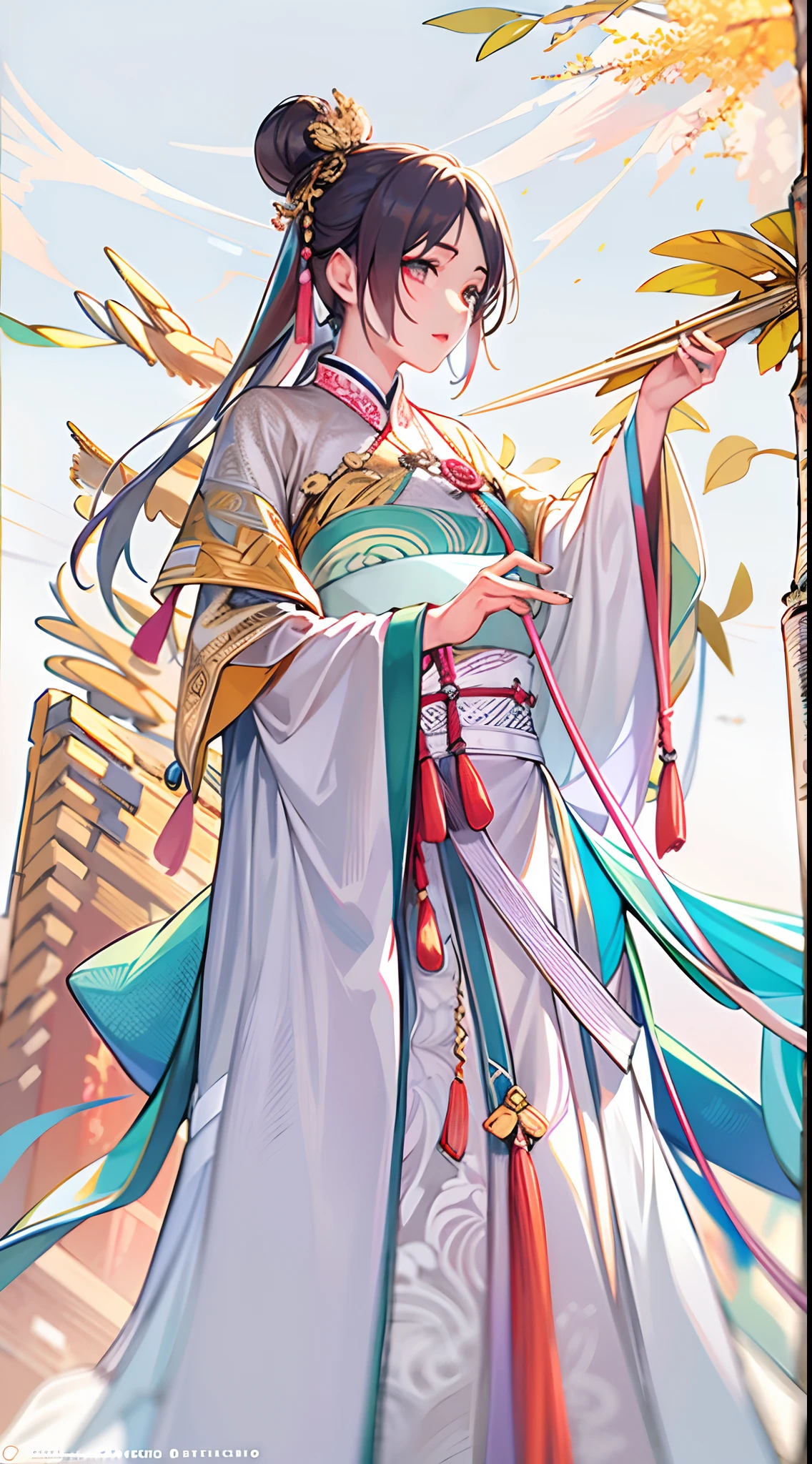 A girl, ancient Chinese costume, Whole body, Sunshine, Clear face, Clean white background, Masterpiece, Super detail, Epic composition, Ultra HD, High quality, Extremely detailed, offcial art, Uniform 8K wallpaper, Super detail, 32K