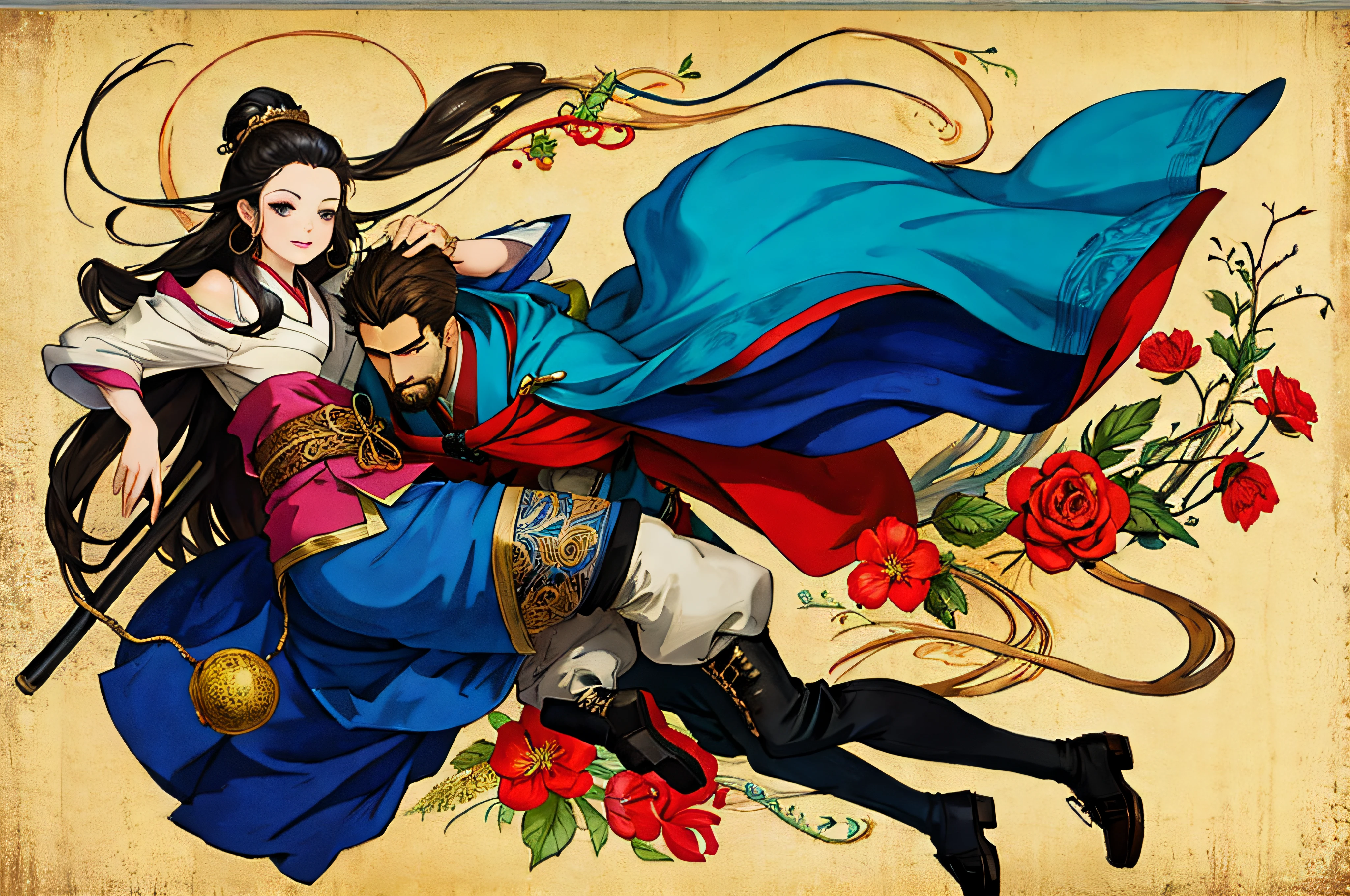 (best quality), oriental detailed background,girl with man , alchemist