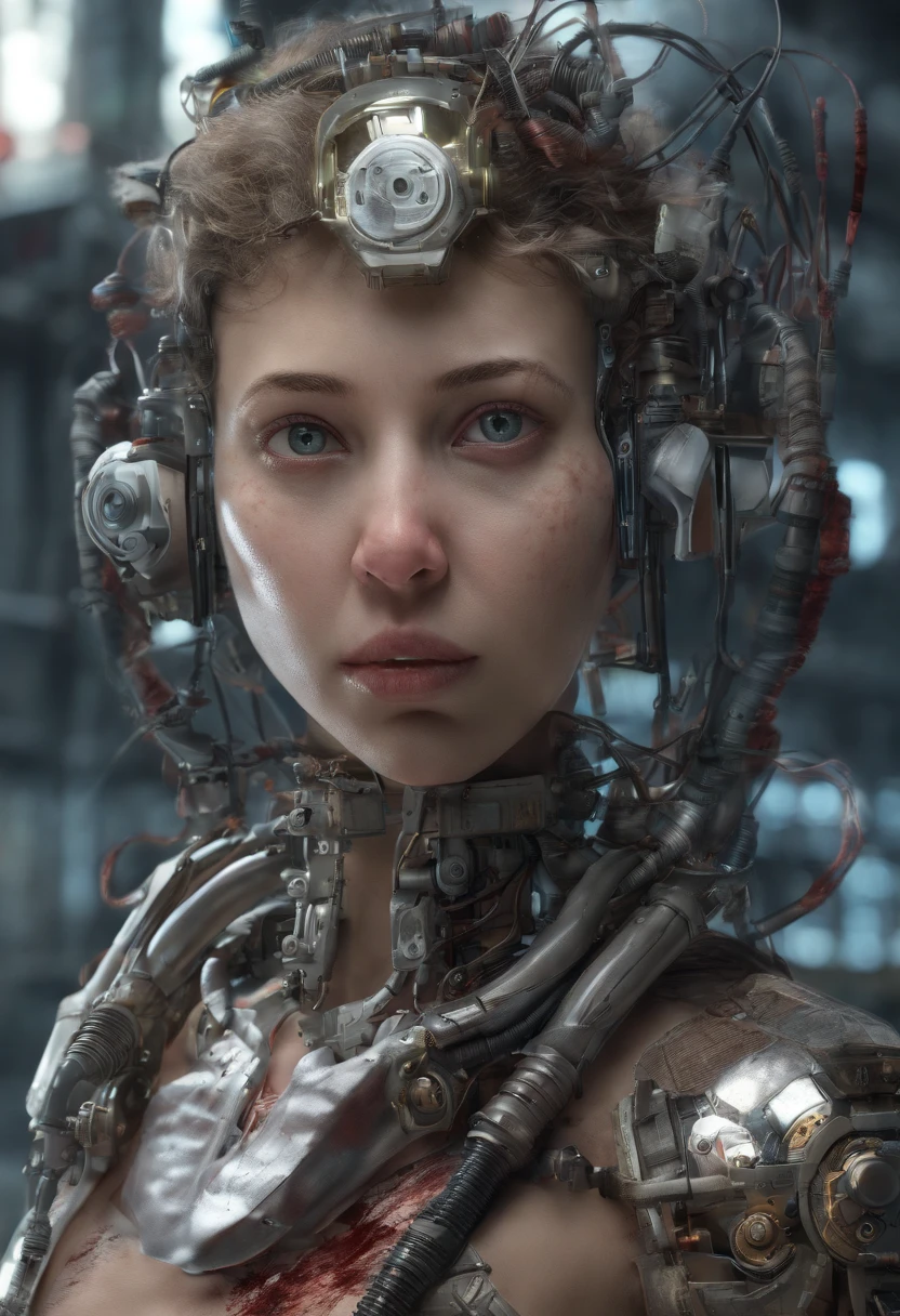 (((masterpiece))), (((best quality))), ((ultra-detailed)), (highly detailed CG illustration), ((an extremely delicate and beautiful)),cinematic light,((1mechanical girl)),solo,full body,(machine made joints:1.2),((machanical limbs)),(((blood vessels connected to tubes))),(mechanical vertebra attaching to back),((mechanical cervial attaching to neck)),(sitting),expressionless,(wires and cables attaching to neck:1.2),(wires and cables on head:1.2)(character focus),science fiction,extreme detailed,colorful,highest detailed