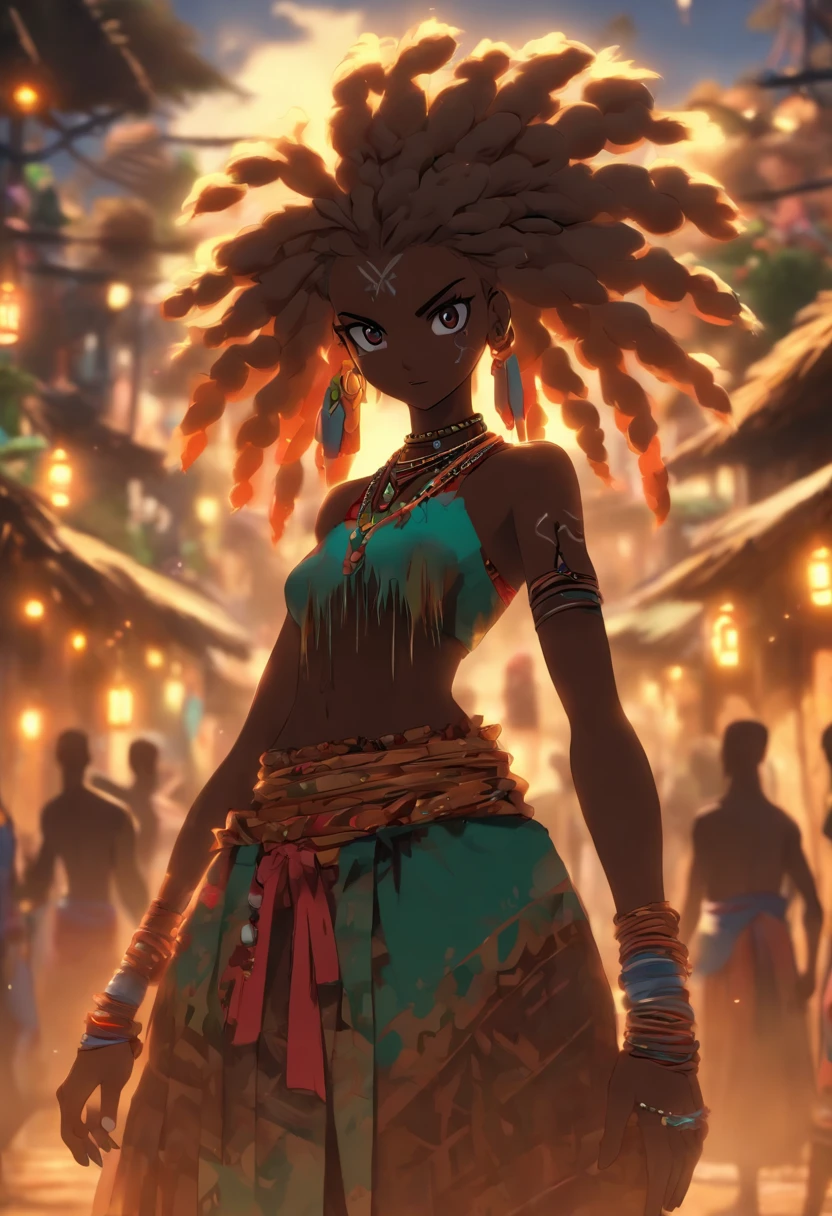 (((young girl))) best quality, ultra-high resolution, 4K detailed CG, master piece,Girl,Haiti city,African village,African clothing, Voodoo Mythology, ((Standing Pose)), African image, aesthetic, screen centered, full body