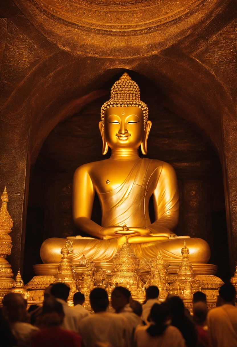 Lord of the Buddha with a Golden Light,Pudu sentient beings。The crowd worships religiously