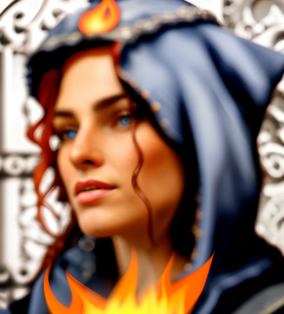 masterpiece, high quality, detailed photo, 8k, 4k, (1man), detailed head, detailed face, ultra-sharp focus, detailed eyes, detailed hair, (detailed head accessories), high resolution details, [detailed cloth|detailed armor|knight light armor:1], (head hoop crown), (golden blond hair), heroes of might and magic hero portrait,  a woman wearing a hoodedie with a fire on her head, baldur's gate character portrait, dwarven woman, portrait of a female mage, joan of arc, fire mage, female mage, hexen, human sorceress, sorceress woman, avatar image, baldur's gate, female wizard, baldurs gate