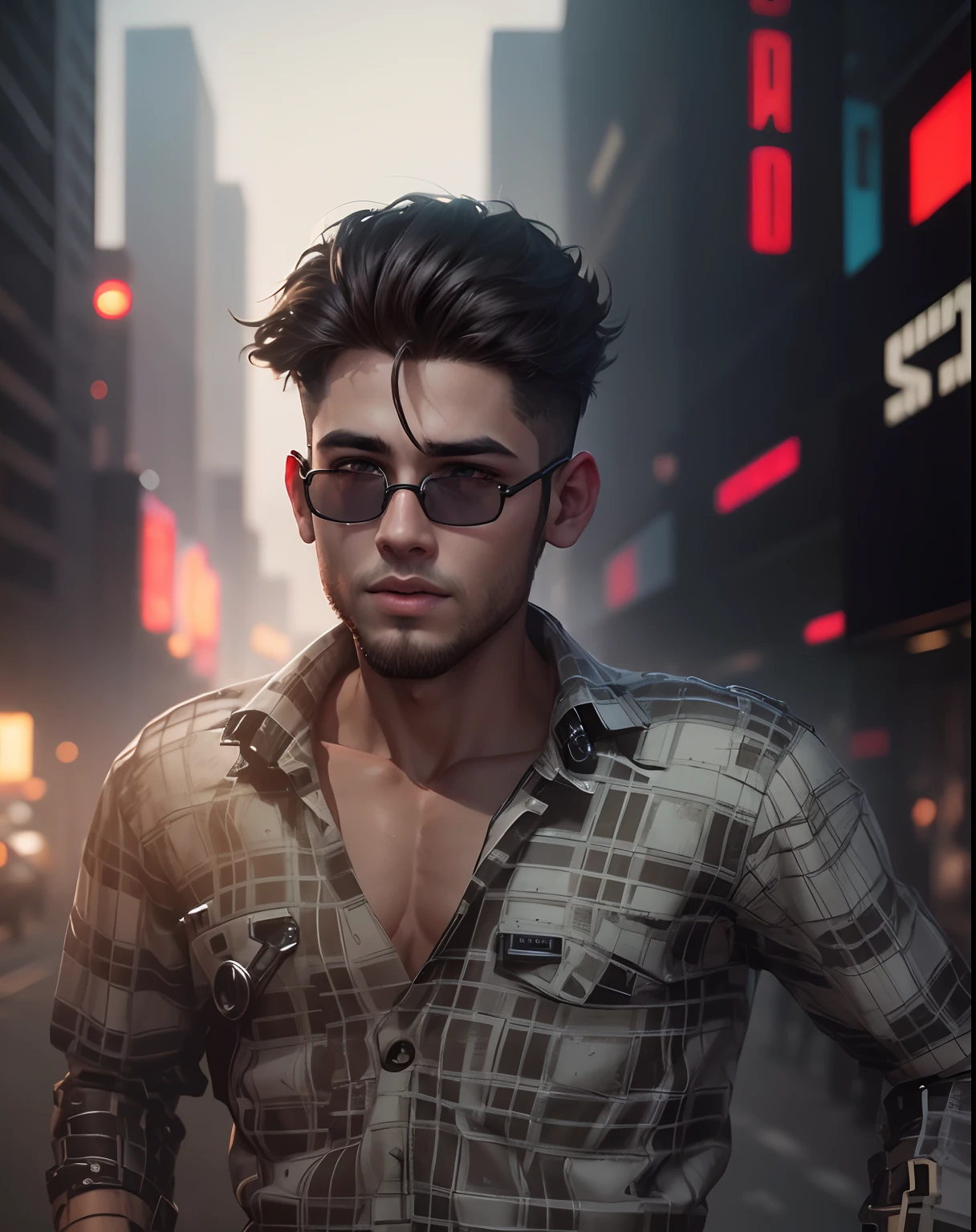 Handsome boy , realistic face , 8k , ultra realistic face with greyish eyes , change background to cyberpunk.