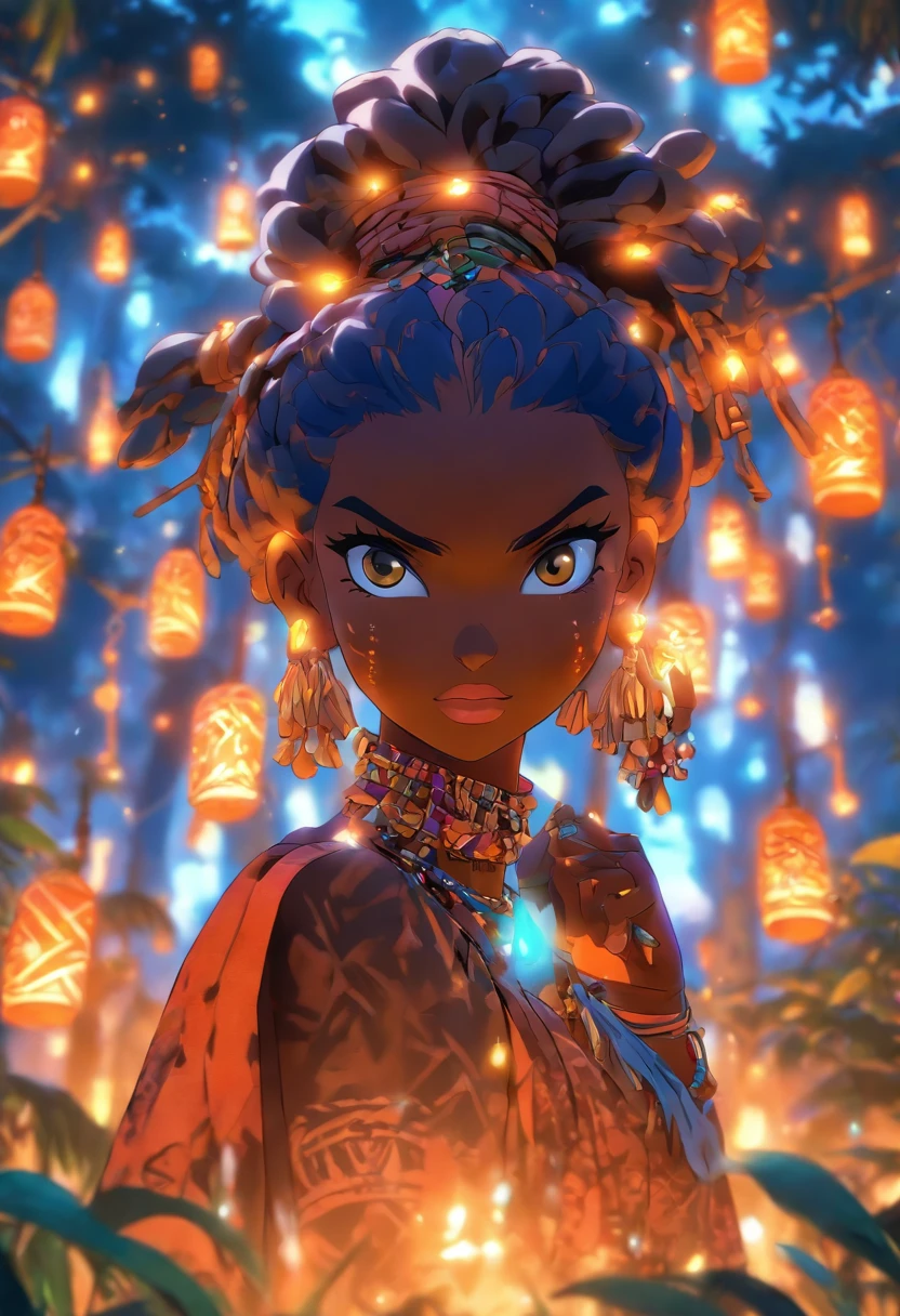 ((( girl))) best quality, ultra-high resolution, 4K detailed CG, master piece,Girl,trees,African ritual,African clothing, Voodoo Mythology, ((voodoo ritual)), African image, aesthetic, centered screen, full body