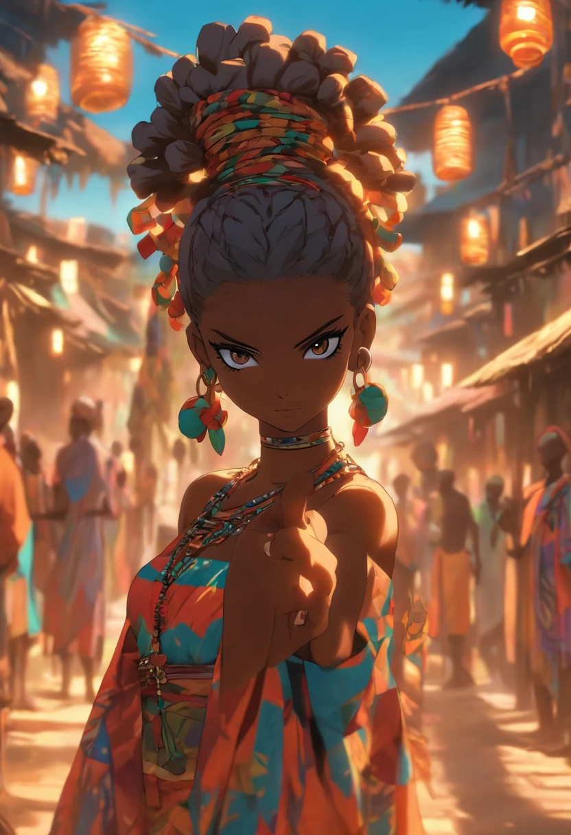 (((young girl))) best quality, ultra-high resolution, 4K detailed CG, master piece,Girl,Haiti city,African village,African clothing, Voodoo Mythology, ((Standing Pose)), African image, aesthetic, screen centered, full body