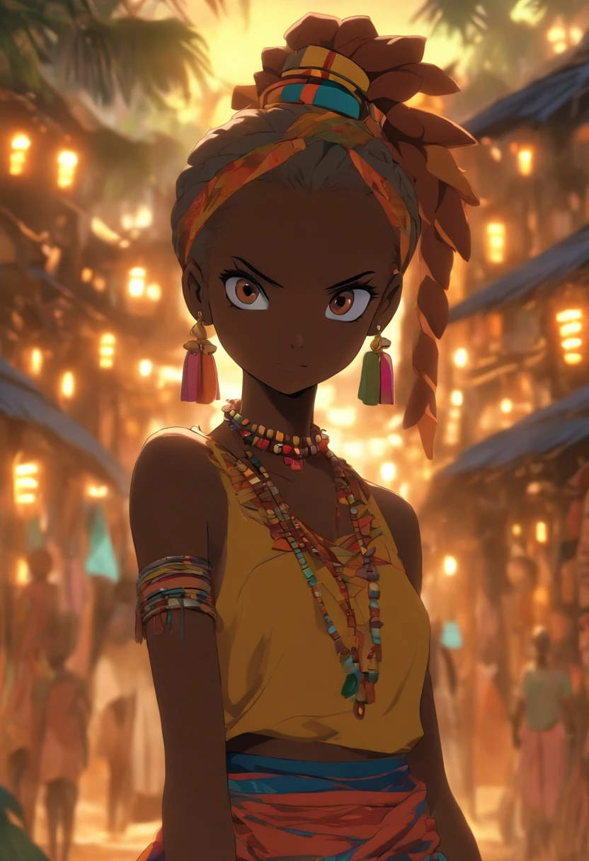 (((young girl))) best quality, ultra-high resolution, 4K detailed CG, master piece,Girl,Haiti city,African village,African clothing, Voodoo Mythology, ((Standing Pose)), African image, aesthetic, screen centered, full body