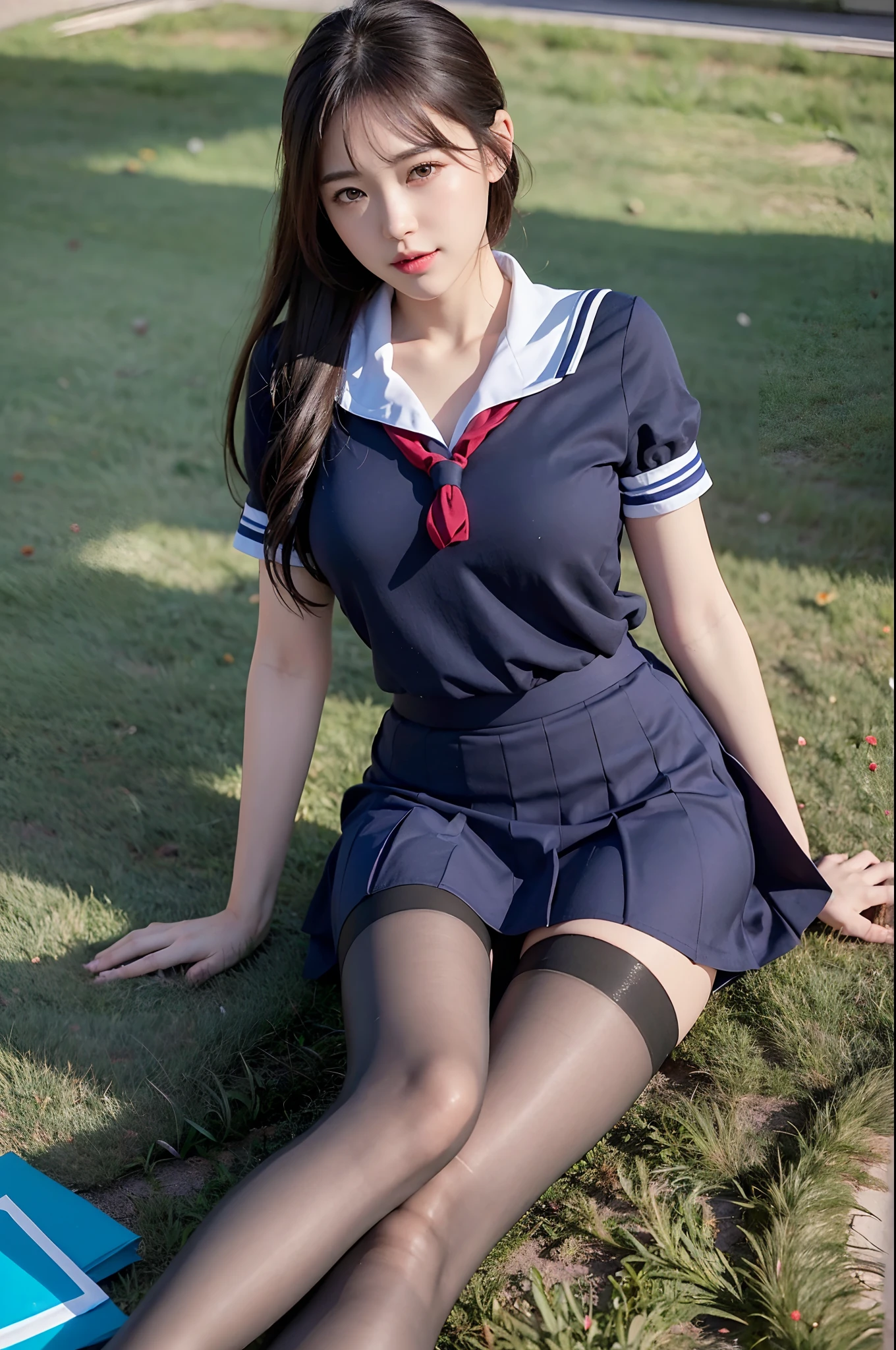 (masterpiece:1.2, Highest quality), (Realistic, photoRealistic:1.4), Beautiful illustrations, (Natural Side Lighting, Cinema Lighting), Beautiful thighs, Front view, 1 person, high school girl, , Perfect Face, Symmetrical cute face, Glowing Skin, Random color Sailor suit、
(Random Hairstyles、blonde), Big eyes, long eyelashes chest), thin, expensive、
Beautiful Hair, Beautiful Face, Beautiful and beautiful eyes, Beautiful clavicle, Beautiful body, Beautiful breasts, Beautiful thighs, Beautiful legs, Beautiful fingers, 
((High quality fabric, Sailor suit, Navy Pleated Skirt)), 
(Beautiful views),Are standing, (smile, Excellent, Open your mouth),  (((Skirt Lift, Panties and pantyhose are visible)))