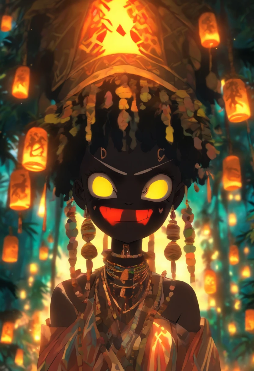 (((young girl))) best quality, ultra-high resolution, 4K detailed CG, master piece,papa legba,Girl,trees,voodoo ritual,African clothing, Voodoo mythology, ((in a trance)), African image, aesthetic , screen-centered, full body