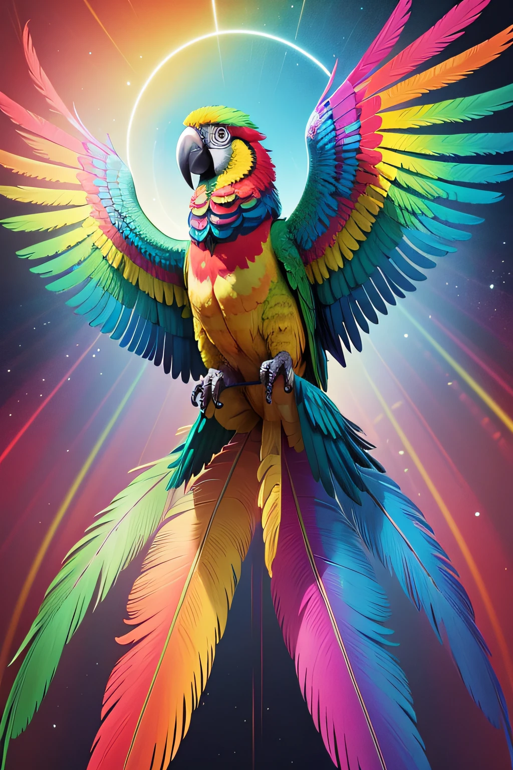 Brightly colored parrot perched on a branch with a bright background ...