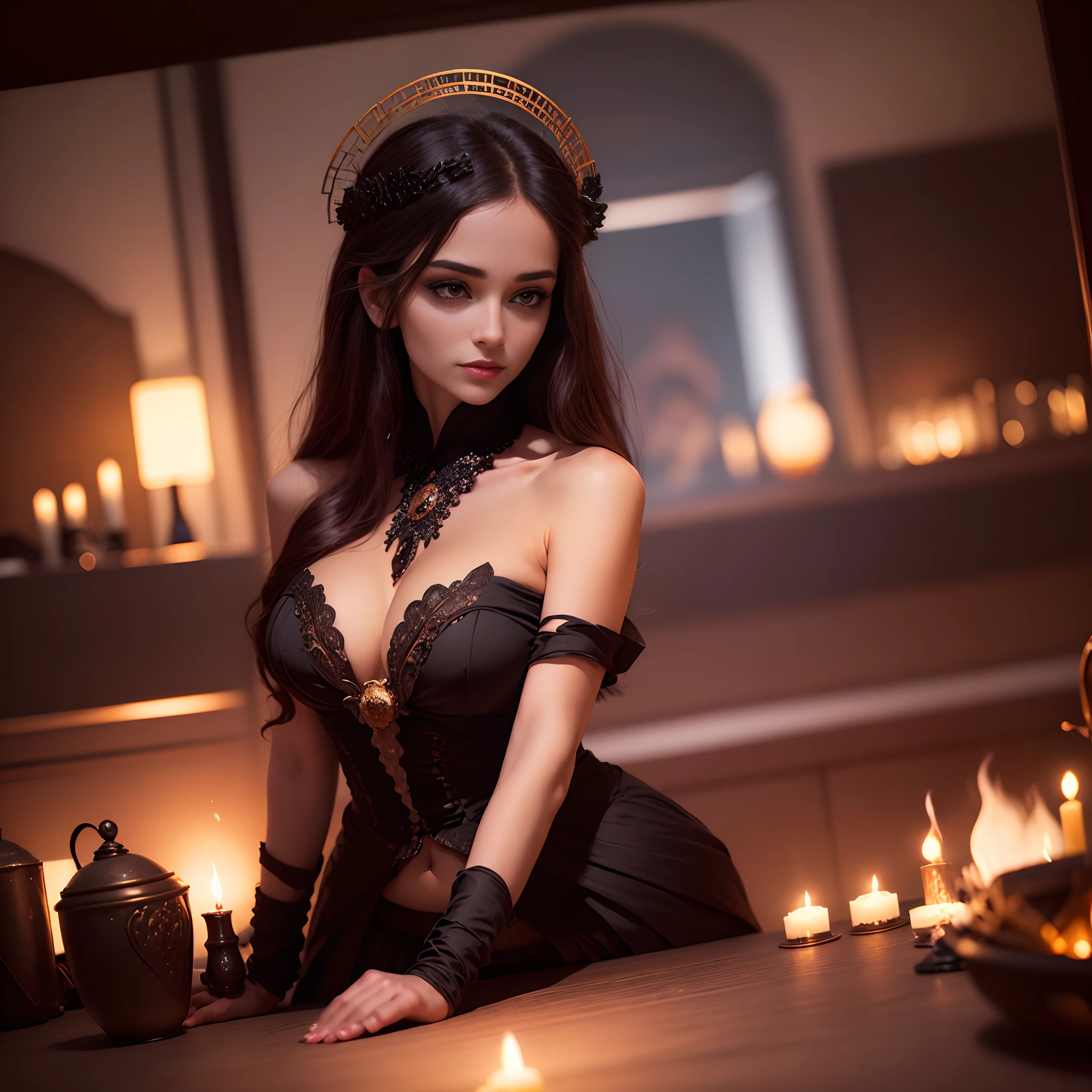 beautiful dangerous woman,dangerous girl,dark-haired,deceptive,seductive,ancient setting,enchanted atmosphere,authentic costumes,enigmatic background,mysterious lighting,vibrant colors,high contrast,ethereal beauty,intriguing expression,smokey eyes,flowing hair,radiant smile,mesmerizing gaze,tempting lips,secretive allure,hidden intentions,sinister charm,hint of danger,deceptive beauty,compelling presence,dramatic pose,elegant movement,ornate jewelry,mystical aura,whispering secrets,haunting presence,forbidden knowledge,ancient power,enchanted spellbook,curved dagger,hidden daggers,mask of mystery,irresistible charm,dark magic,alluring enchantress,enchanted seductress,spellbinding beauty,ravishing enchantress