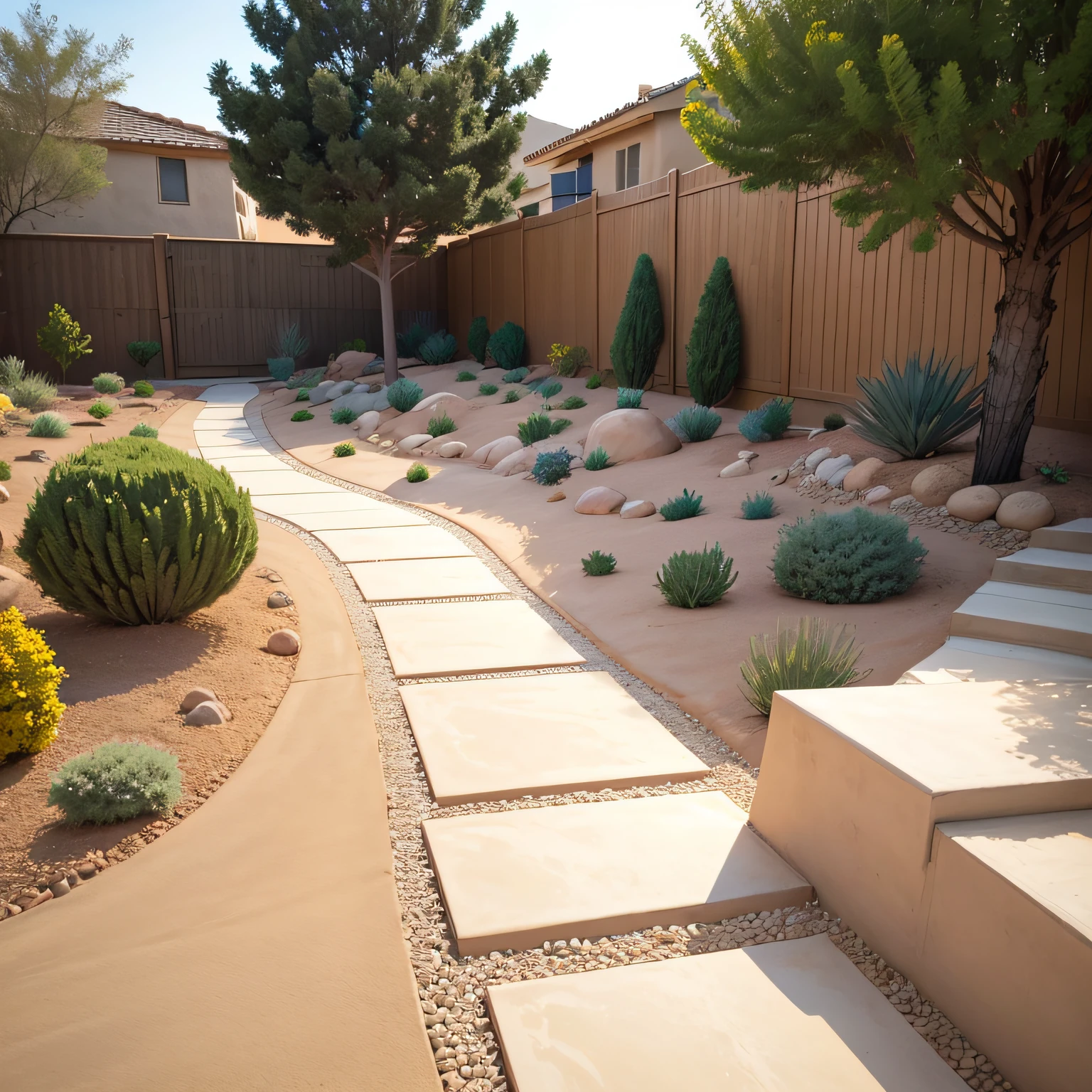 maintenance of desert landscape front yard with Hardscape Elements