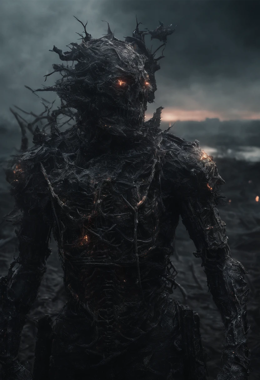 Cosmic cyberpunk Wendigo wearing Neon Mecha Armour, Splatter, Mythological, Abominable, Foreshortened,, eerie, Creepy, nightmarish, Light particles, with light glowing, , Mushroom Cloud, winner of the year's best photo, the world on fire, post-apocalyptic hellscape military photography, photo epic of the year, fire on the horizon, epic cinematic shot, pure form, intricate detail, 8k post-production, High resolution, super Detail, trending on ArtStation, sharp focus, studio photos, intricate detail, Very detailed, By Greg Rutkowski, Mshiff, wallpaper art, UHD wallpaper