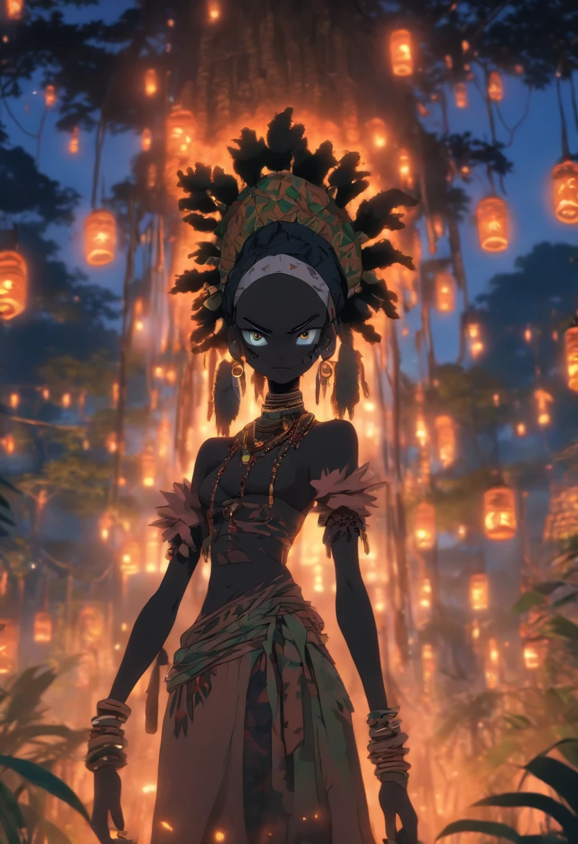 (((young girl))) best quality, ultra-high resolution, 4K detailed CG, masterpiece, Papa legba, girl, trees, voodoo ritual, African clothing, voodoo mythology, ((papa legba)), image African, aesthetic, screen-centered, full body