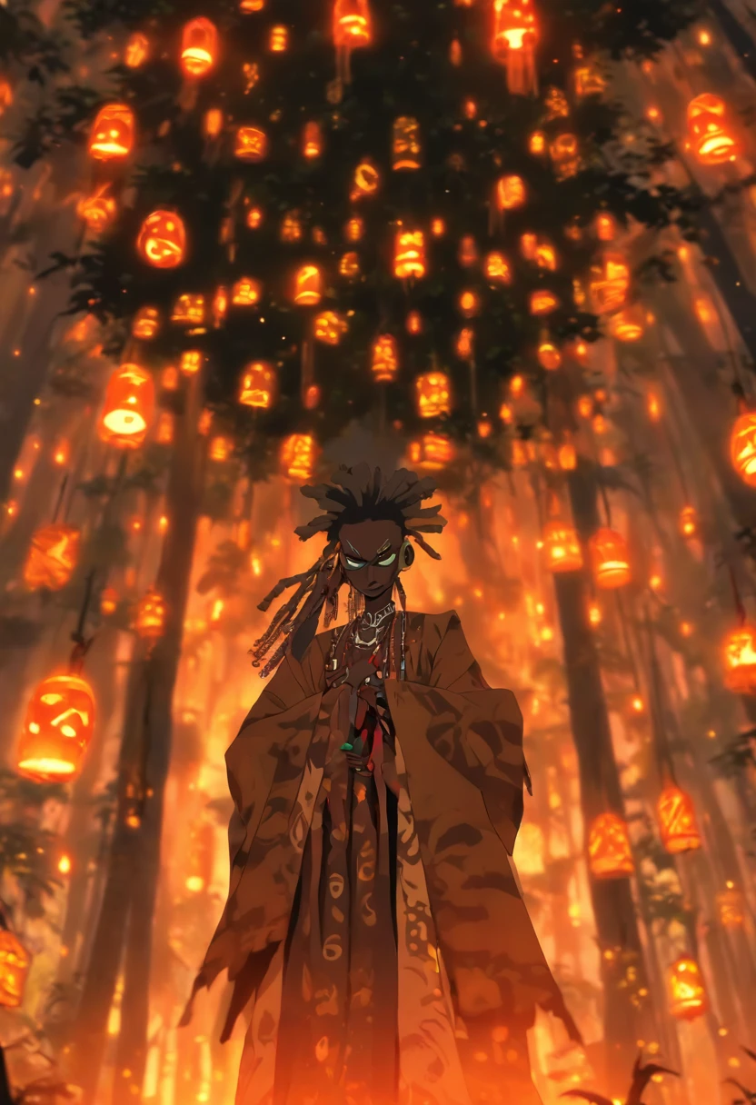(((young girl))) best quality, ultra-high resolution, 4K detailed CG, masterpiece, Papa legba, girl, trees, voodoo ritual, African clothing, voodoo mythology, ((papa legba)), image African, aesthetic, screen-centered, full body