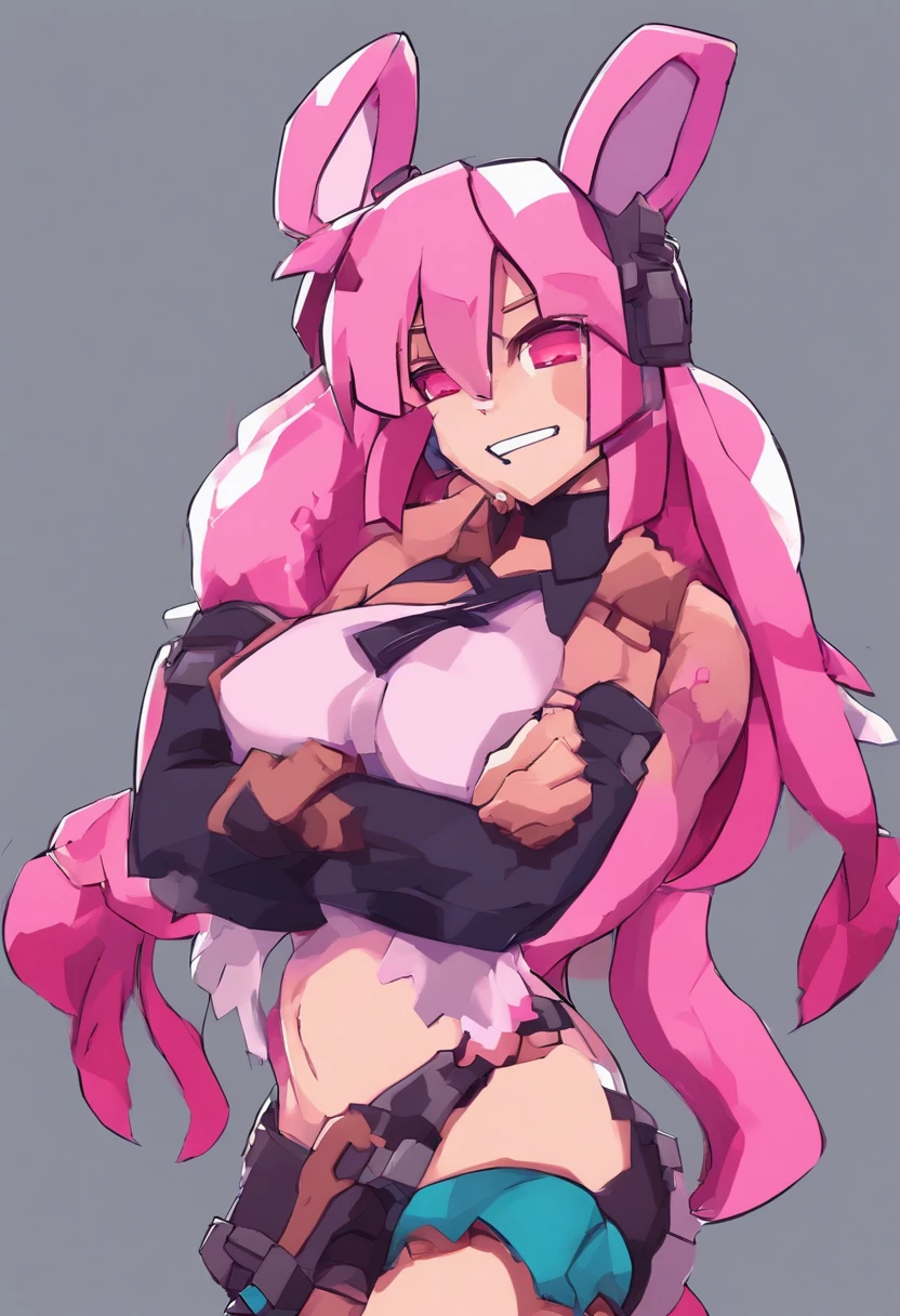 Anime Kawaii sexy Perfect Slim sensual body large breast and huge thighs, An intricate and highly detailed illustration of anime (Young girl). masutepiece, Best Quality, absurderes, Perfect Anatomy, 1girl in, Solo, Yoko Katori, Long hair, purple thighhighs, elbow groves, Purple gloves, Black shorts, uniform, thigh holster, Kneeling, embarassed expression、((Chained))、((thigh high boots))、((gargantilha))、((A chain is wrapped around his arm))