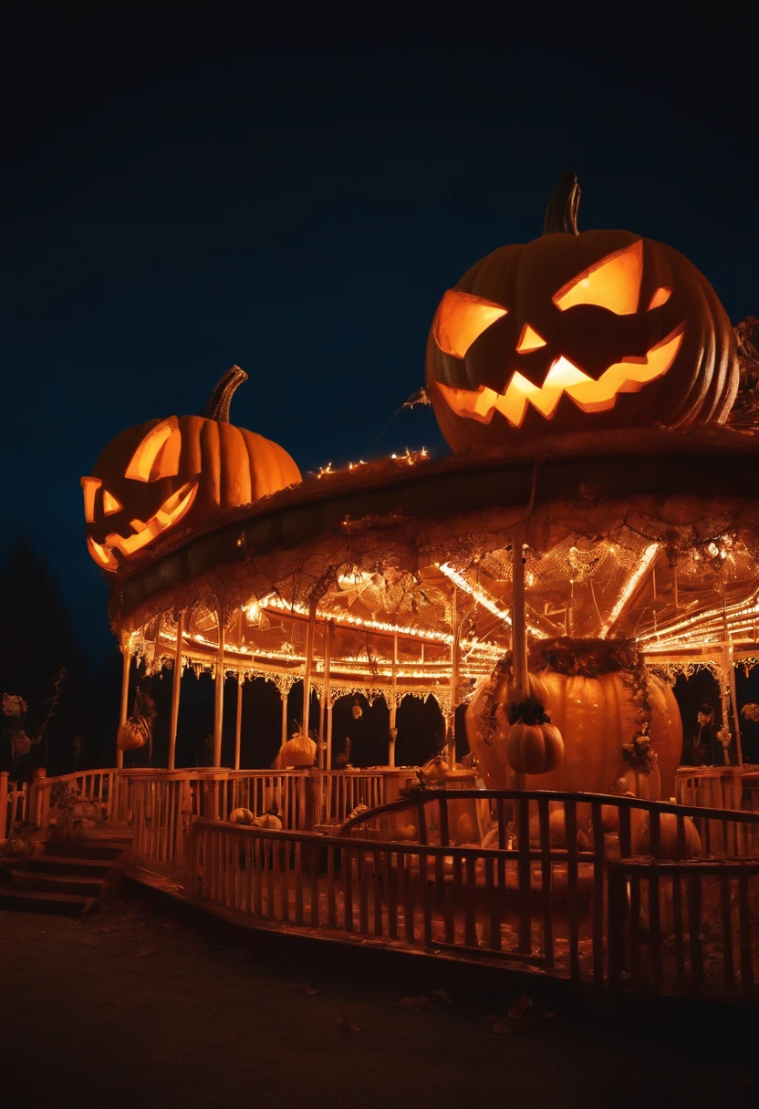 Halloween Dark Amusement Park, Horror Pumpkins, eerie, Creepy, nightmarish, Very bright colors, Light particles, with light glowing, Mshiff, wallpaper art, UHD wallpaper