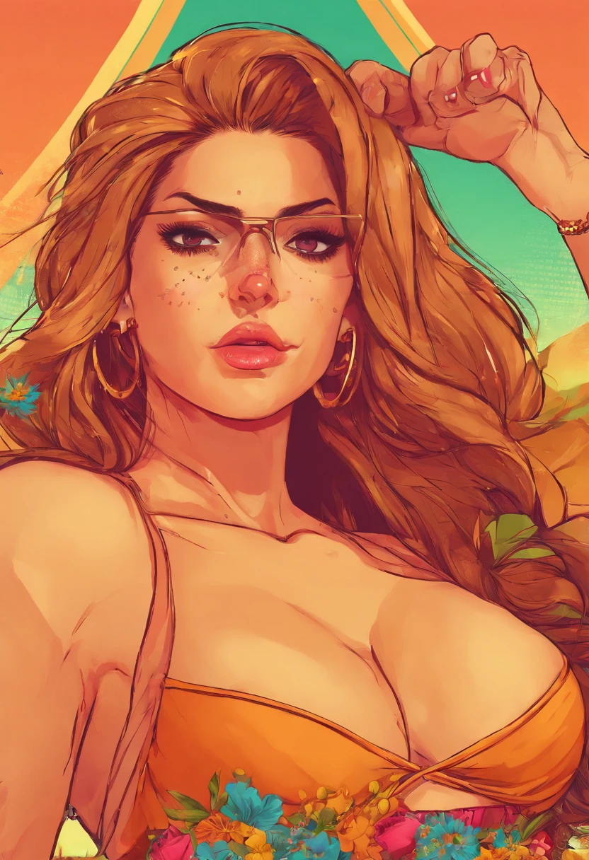 Calidad HD, Maximum detail, Retrato macro de cuerpo completo de la bella mujer, Profundidad de campo, mujer perfecta, 25-years old, Hair covered the breasts, maquillaje, Cabello largo, Cara perfecta, boca bonita, nariz bonita, mujer sensual, totalmente precioso, face with sarcastic expression, Caucasian, cabello rubio, mirada malvada, Camisa en forma de V, realista, Detalles, estilo: Foto detallada