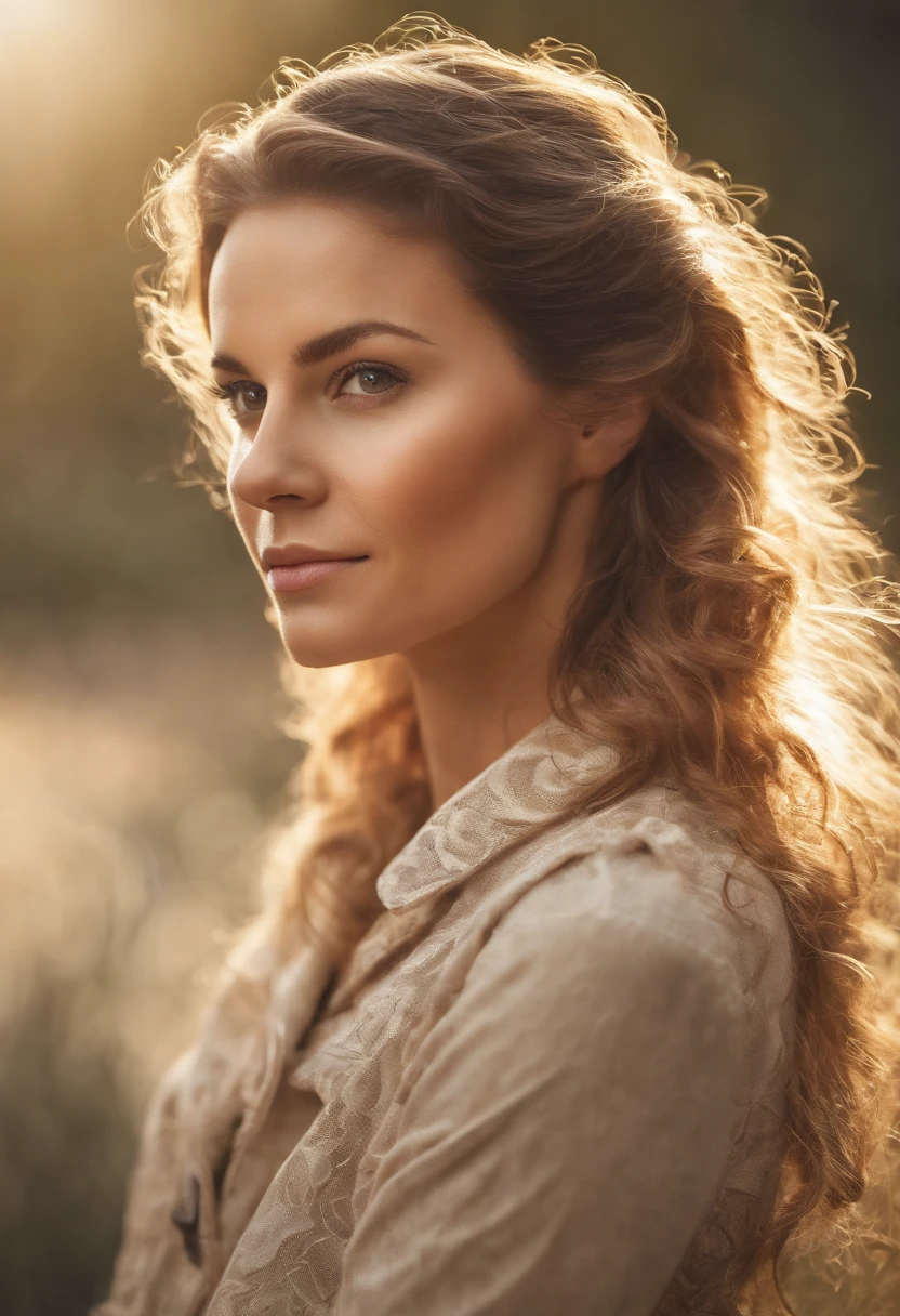 High-quality rendering of a 34-year-old cutie, Cheveux bruns mi-longs, Detailed symmetrical hazel eyes, Look confident, relaxed, Sourires, with a hint of superiority, Entierement nu, a quarte patte, fesse en l'air, Stunning Realistic Photo, Rendu 3D, intricate high detail, cinematic, Centered hyper-realistic cover image