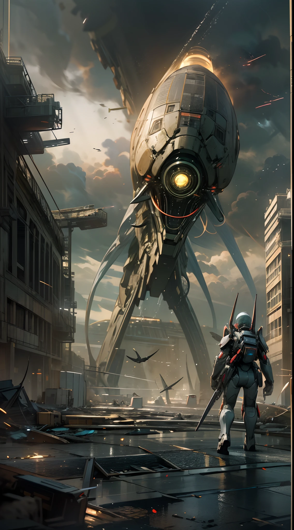 War of the Worlds，Countless fighters，Cockpit perspective，planetes，in fighting，close battle，Crisis，Nervousness，explosions，tragedy，droid，Masterpiece，high-detail，perfect-composition，the golden ratio, Epic invasion scene of giant alien monsters, equipped with powerful futuristic weapons "Creepy and intense alien monster invasion scene with dark atmosphere, dramatic lighting, and intense action. Show powerful extraterrestrial creatures, advanced technology, destroyed cityscape, panicked civilians, and a sense of imminent danger. Generate an unsettling and immersive image that captures the chaos and terror of an otherworldly invasion. a group of humans wearing futuristic suits are fighting with laser guns, bloody war, The scene is extremely complex, extremely impressive with intricate details, extremely smooth displayed textures. Bright, sharp light" masterpiece, best quality, intricate detail, complex scenery, thrilling, dramatic action, 8k, hdr