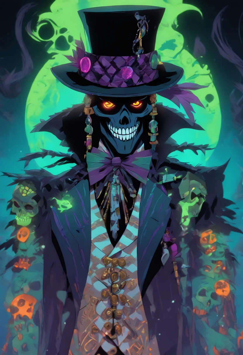 (((BARON SAMEDI))) best quality, ultra-high resolution, 4K detailed CG, masterpiece, Baron Samedi,man, voodoo mythology, ((standing pose)), African image, aesthetic, screen-centered, full body