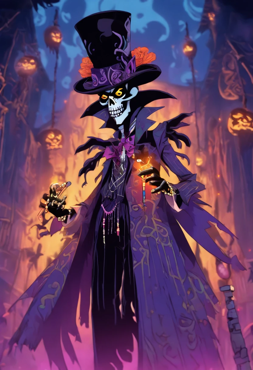 (((BARON SAMEDI))) best quality, ultra-high resolution, 4K detailed CG, master piece, Baron Samedi,man, African clothing, Voodoo mythology, ((standing pose)), African image, aesthetic, Centered screen, full body