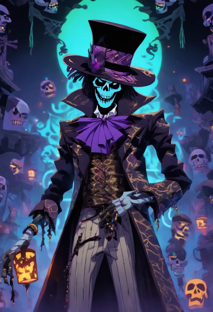 (((BARON SAMEDI))) best quality, ultra-high resolution, 4K detailed CG, master piece, Baron Samedi,man, African clothing, Voodoo mythology, ((standing pose)), African image, aesthetic, Centered screen, full body