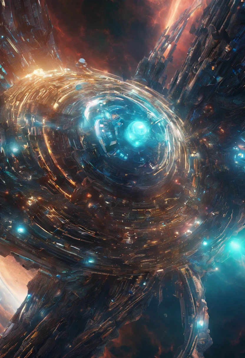 (Best quality,4K,8k,high resolucion,Masterpiece:1.2),Ultra-detailed,(Realstic,photoreallistic,photo-realistic:1.37),Cosmic fallen angel,Des yeux clairs brillants,Biomechanical,odd,flippant,cauchemardesque,Very bright colors,Light particles,with bright light,Mshiff,Art du papier peint,UHD wallpaper