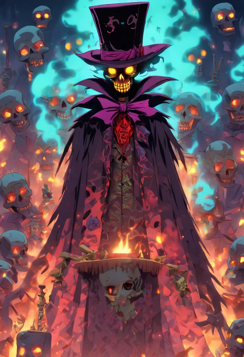 (((Vodoo ritual))) best quality, ultra-high resolution, 4K detailed CG, master piece,Top hat,Hat,suit, Ritual,voodoo,Cemetery,smoke, Voodoo mythology, ((Vodoo ritual)), Image African, aesthetic, screen-centered, full body