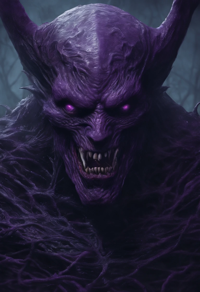 Dark Purple Demon, Hyper-realistic, an artistic, There's cuteness in fear,Neons